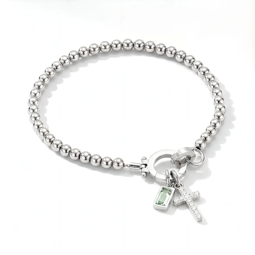 Personalized Cross Birthstone Bracelet