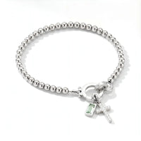 Personalized Cross Birthstone Bracelet