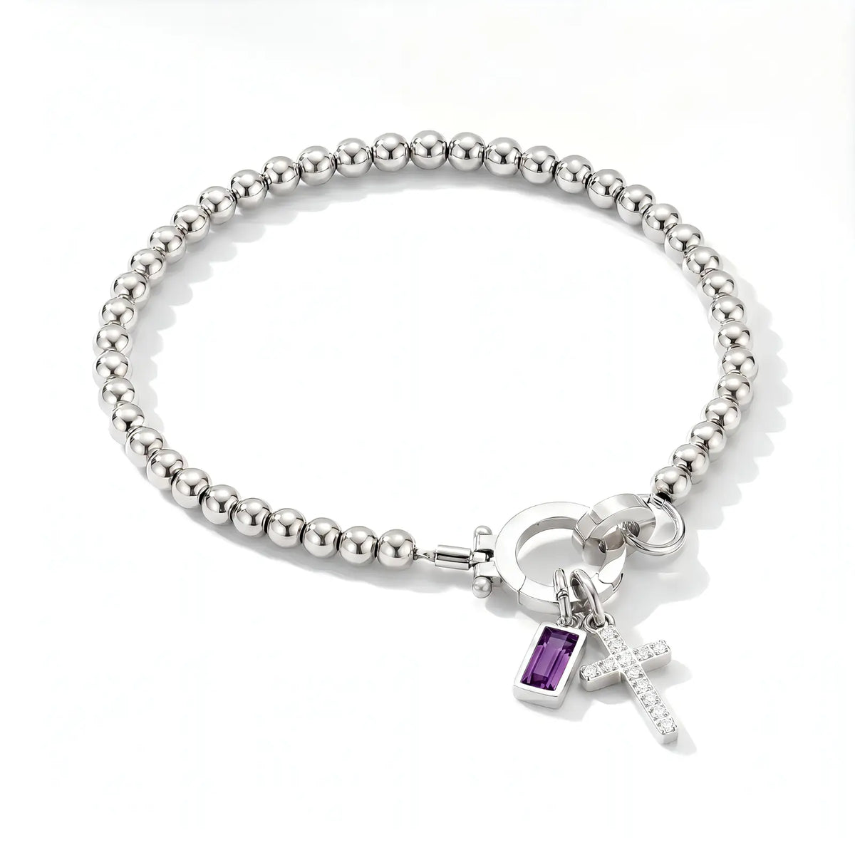 Personalized Cross Birthstone Bracelet