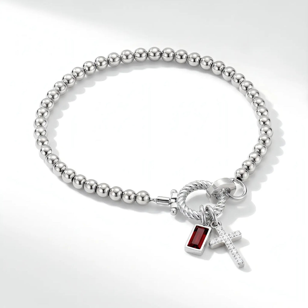 Personalized Cross Birthstone Bracelet