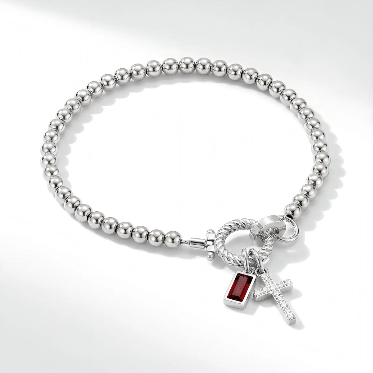 Personalized Cross Birthstone Bracelet