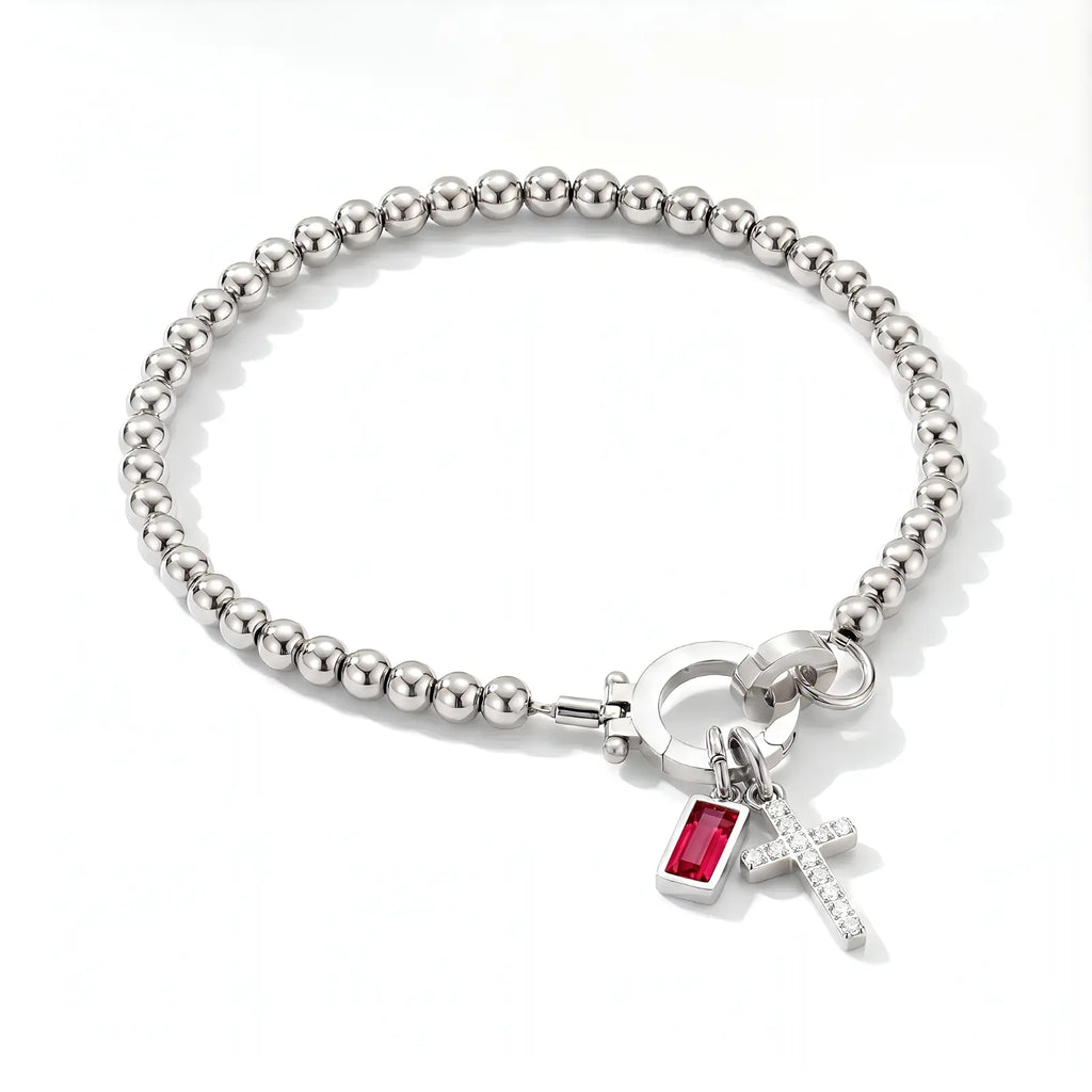 Personalized Cross Birthstone Bracelet