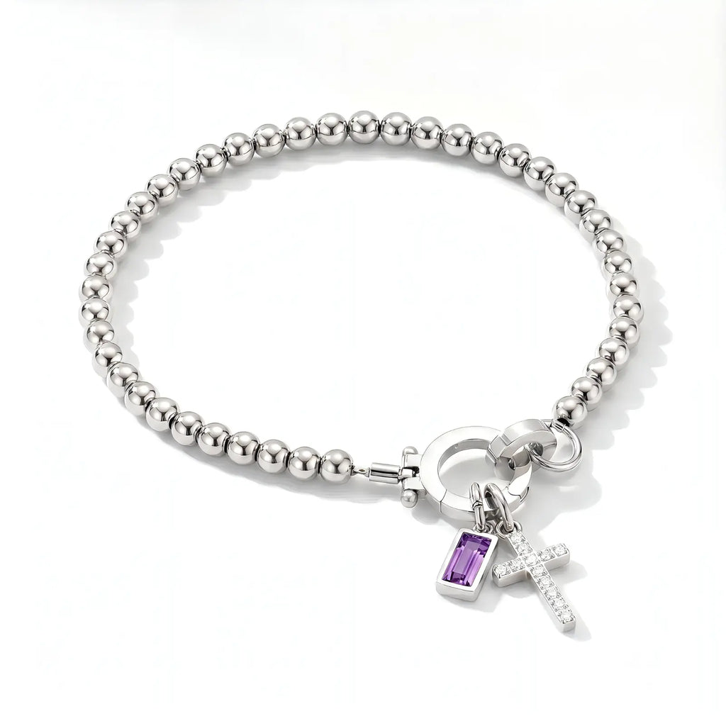 Personalized Cross Birthstone Bracelet