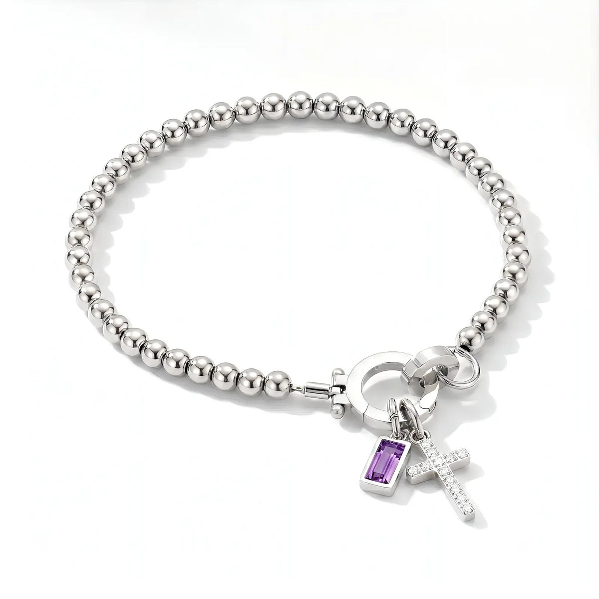 Personalized Cross Birthstone Bracelet