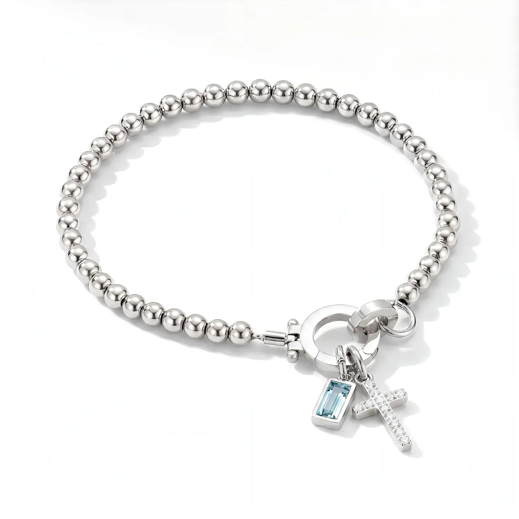Personalized Cross Birthstone Bracelet