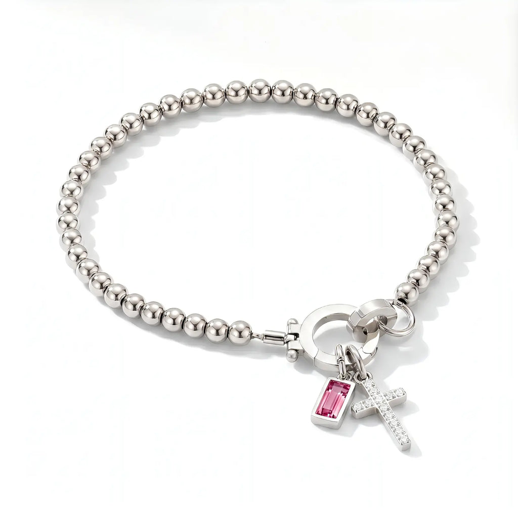Personalized Cross Birthstone Bracelet