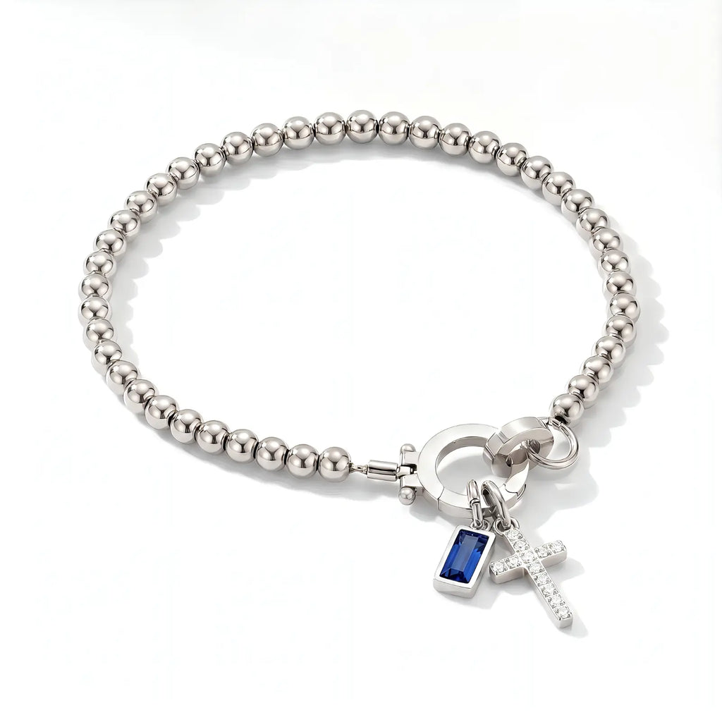 Personalized Cross Birthstone Bracelet