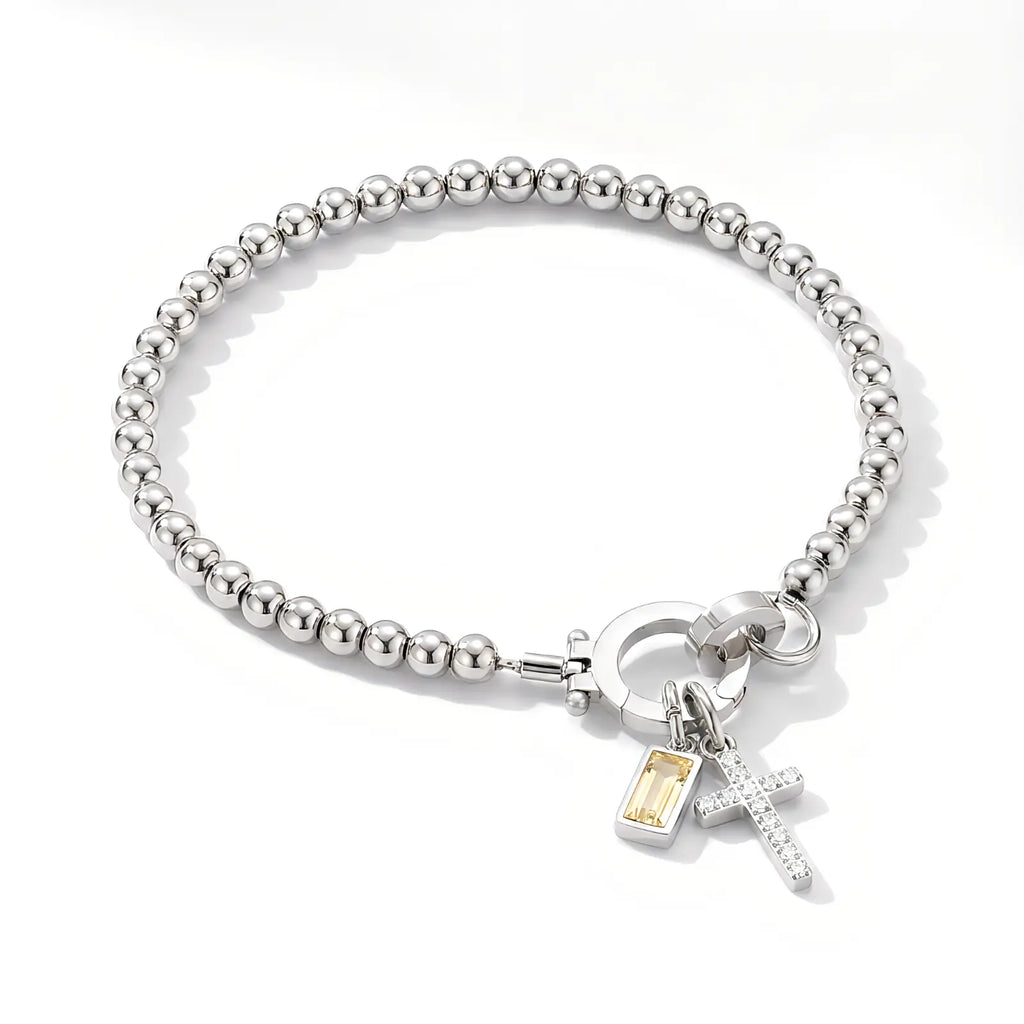 Personalized Cross Birthstone Bracelet