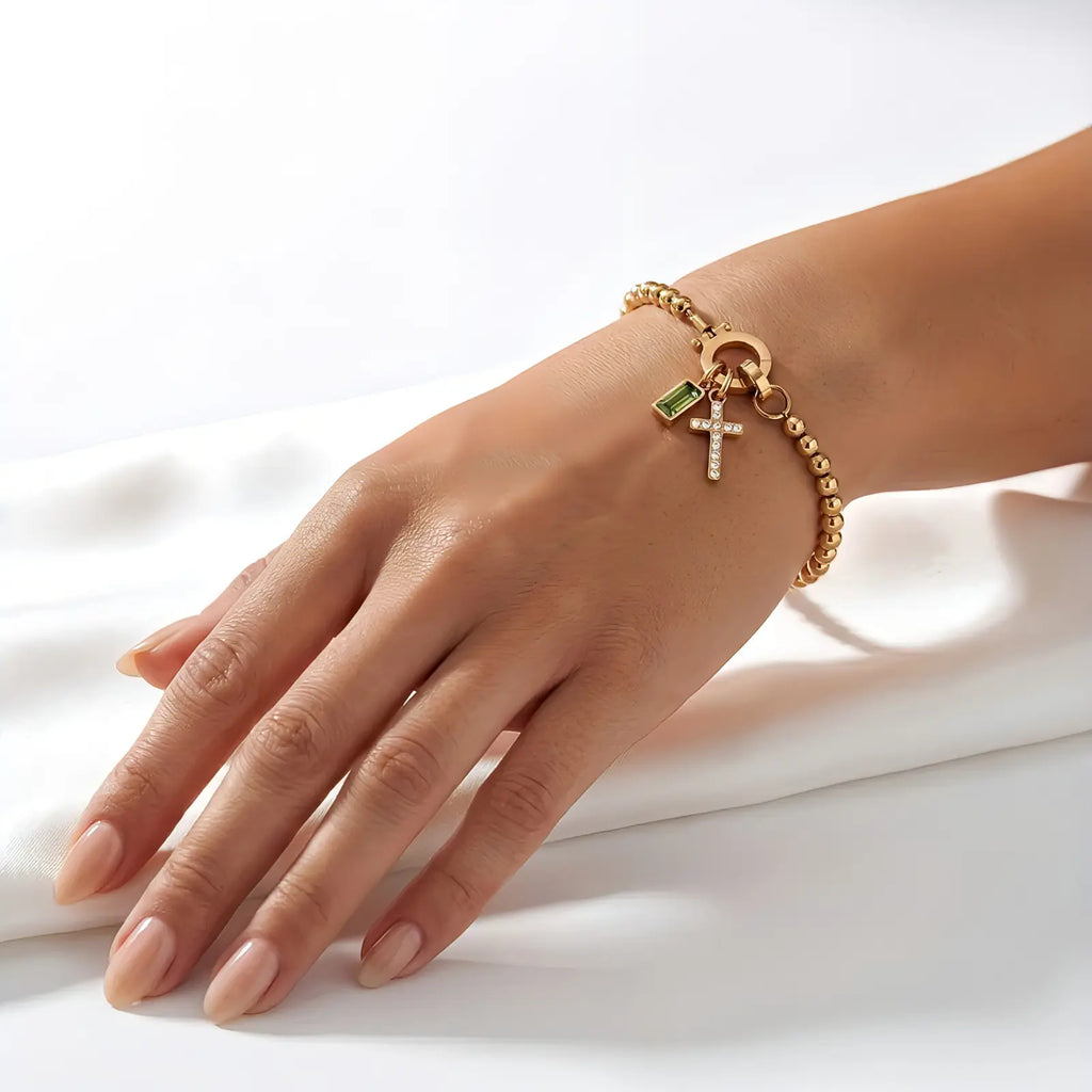 Personalized Cross Birthstone Bracelet