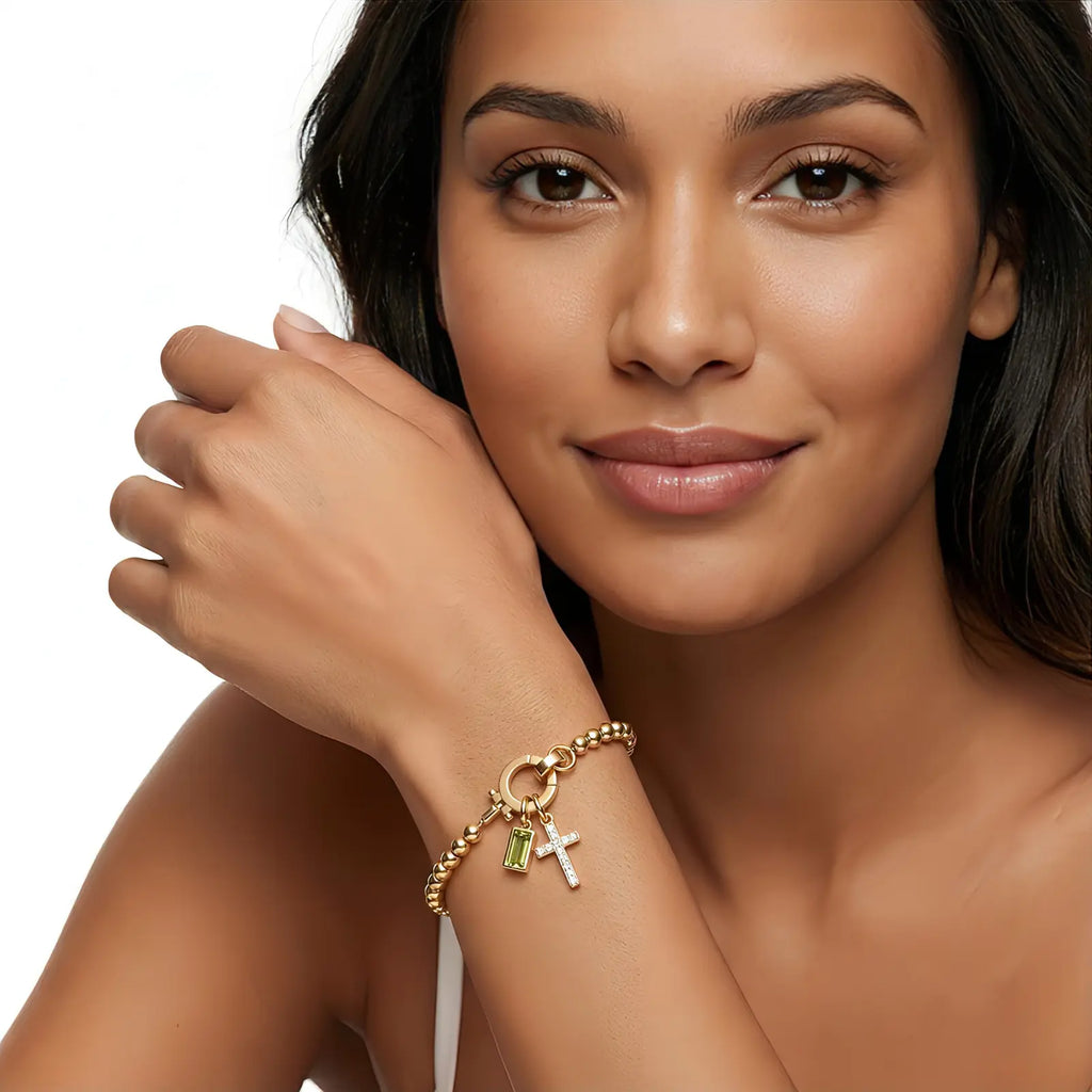 Personalized Cross Birthstone Bracelet
