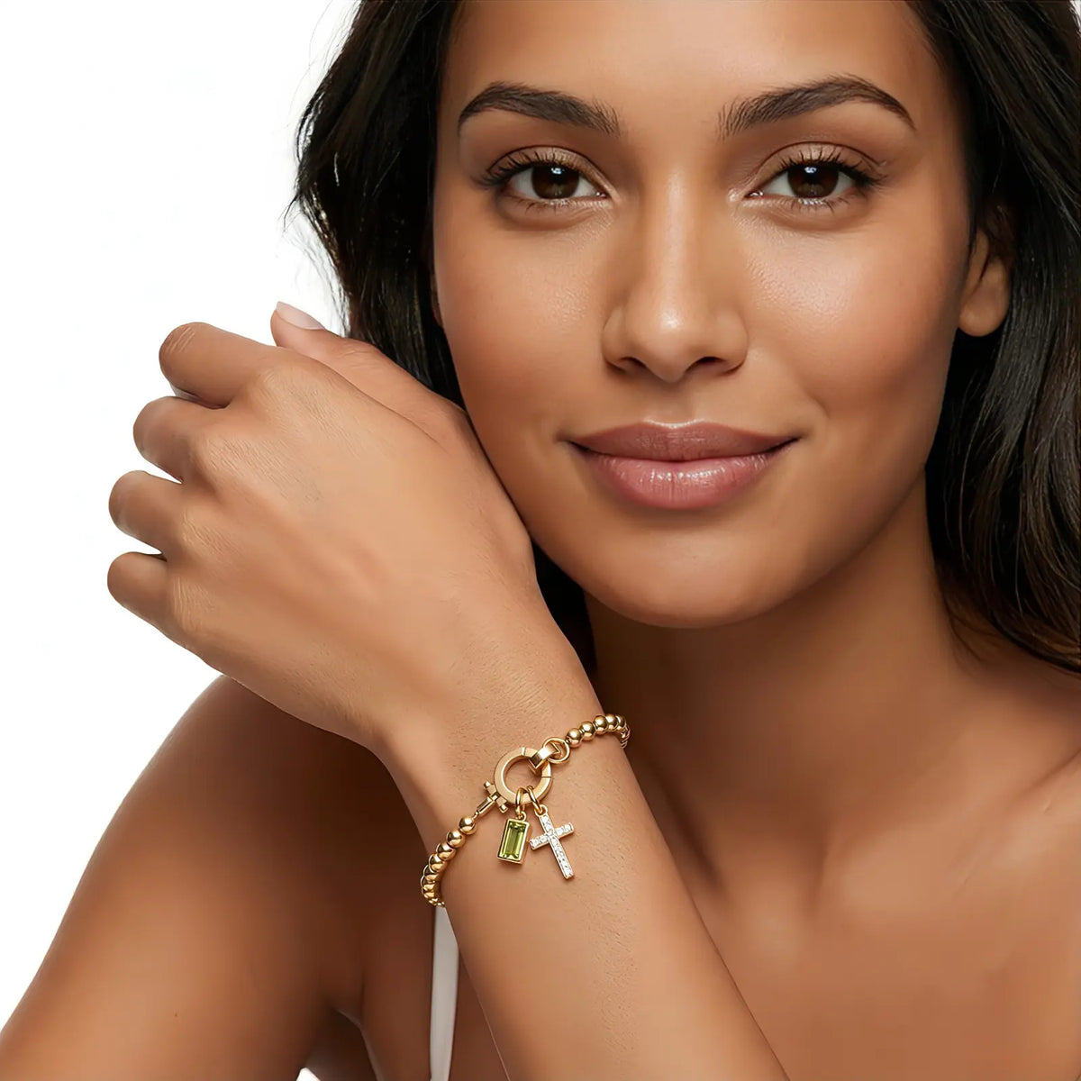 Personalized Cross Birthstone Bracelet