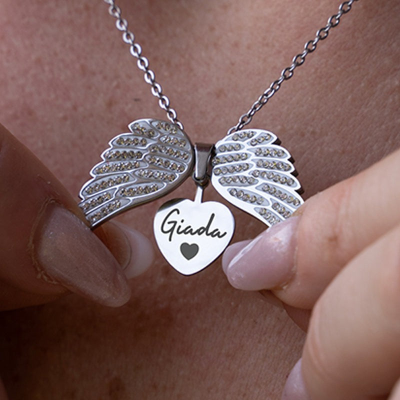 Personalized Angel Necklace with Engraving