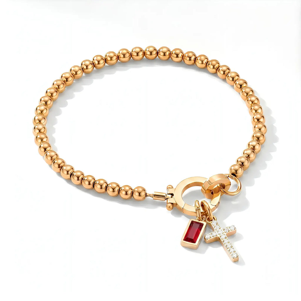 Personalized Cross Birthstone Bracelet