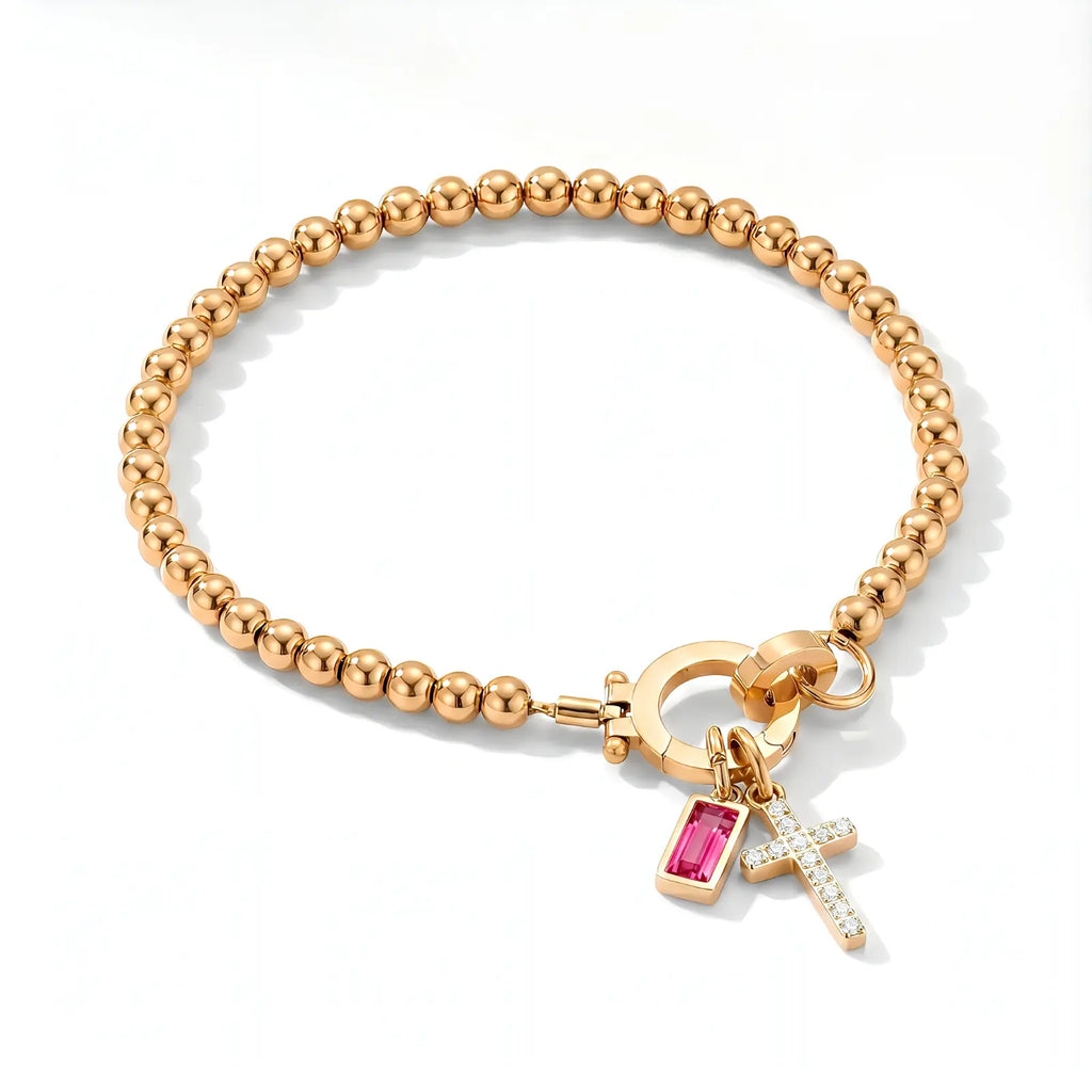 Personalized Cross Birthstone Bracelet